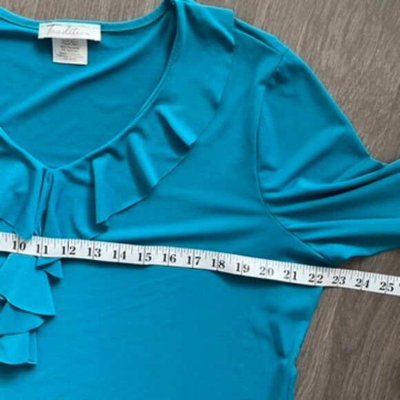 Tradition Blue V Neck Blouse with Bracelet Length Sleeves - Picture 5 of 9